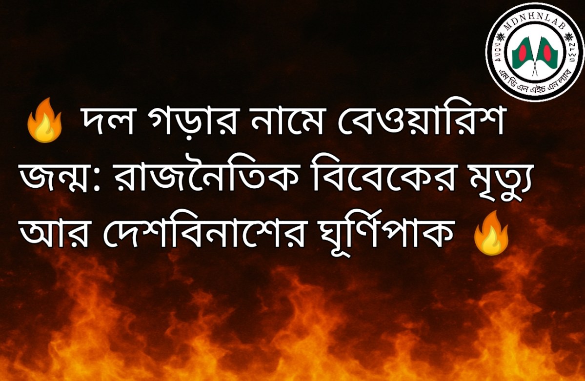 শিরোনাম :- দল গড়ার নামে বেওয়ারিশ জন্ম: রাজনৈতিক বিবেকের মৃত্যু আর দেশবিনাশের ঘূর্ণিপাক। – মোঃ নাজির হোসেন নাঈম